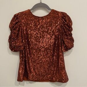 Anthropologie Sequin Puff Sleeve Blouse